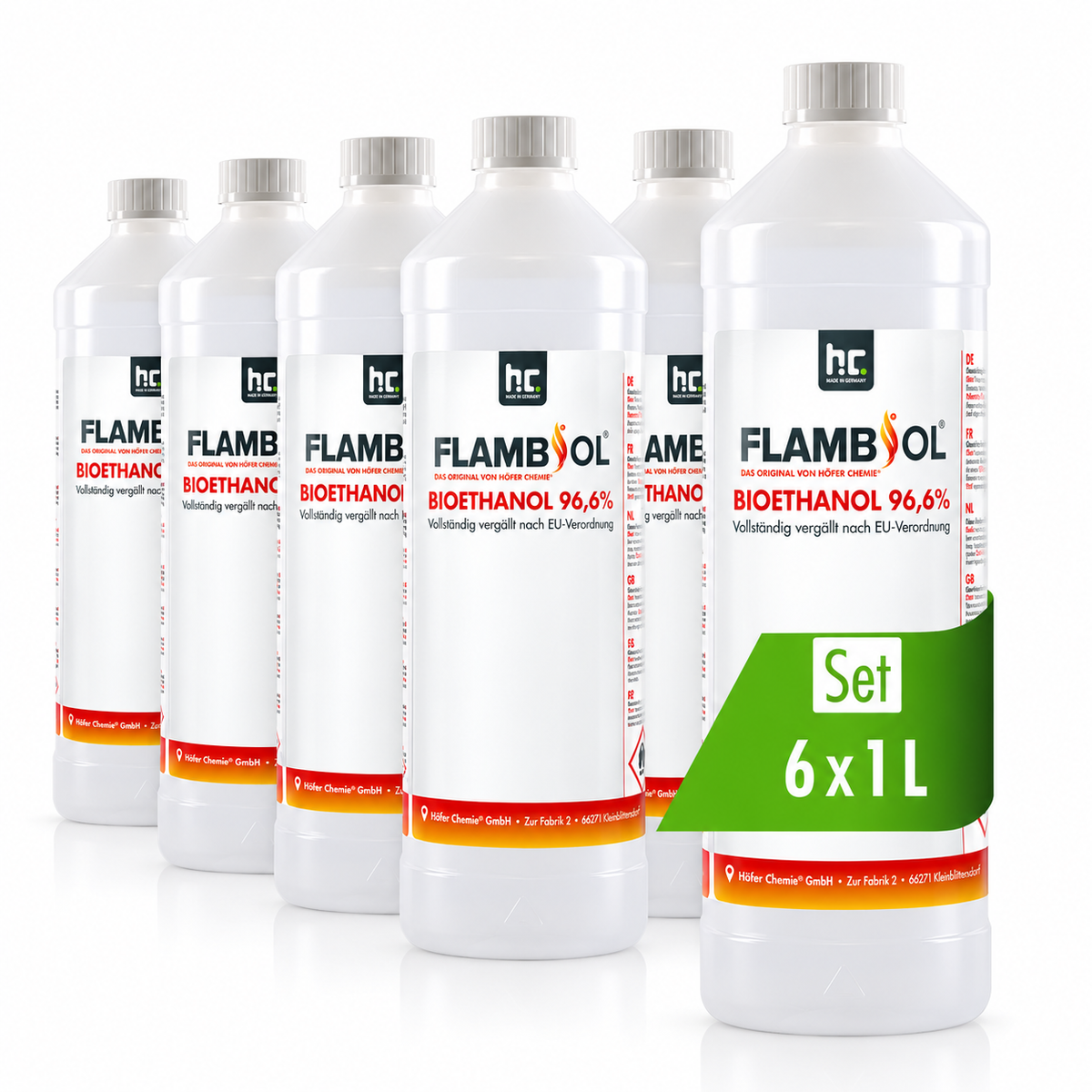 Bioethanol 96,6 % Premium – 6 × 1 Liter